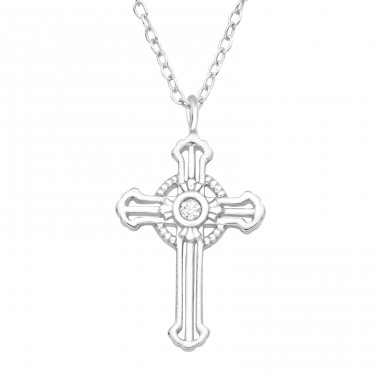Cross with a crystal stone - 925 Sterling Silver Necklace With Stones A4S46811
