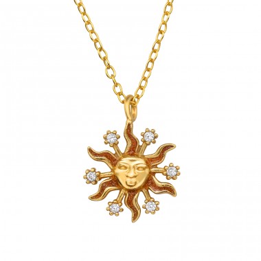 Goldene Sonne - 925Er Silber Halskette Mit Steinen A4S46988