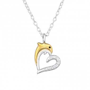 Dolphin Heart - 925 Sterling Silver Necklace with stones A4S46999