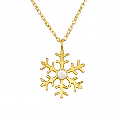 Goldene Schneeflocke mit Opal - 925Er Silber Halskette Mit Steinen A4S47285