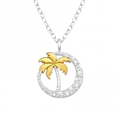 Palm Tree with Zirconia - 925 Sterling Silver Necklace With Stones A4S47288