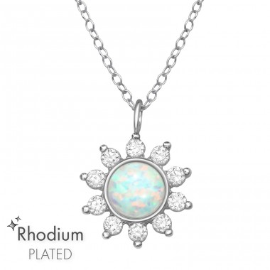 Blume mit Opal und Zirkonia - 925Er Silber Halskette Mit Steinen A4S47466