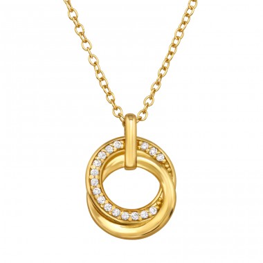 Double Rings with zirconia - 925 Sterling Silver Necklace With Stones A4S47467