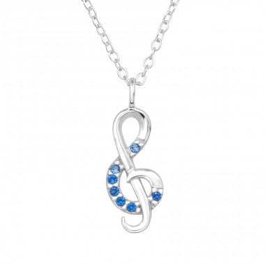Violin Key with Zirconia - 925 Sterling Silver Necklace With Stones A4S47695
