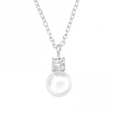 Round with Zirconia and Pearl - 925 Sterling Silver Necklace With Stones A4S48148