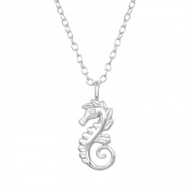 Seahorse with cubic Zirconia - 925 Sterling Silver Necklace With Stones A4S48388