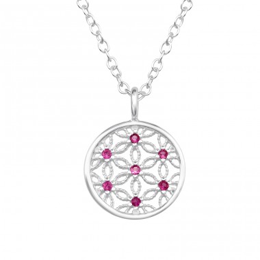 Flowers with cubic zirconia - 925 Sterling Silver Necklace With Stones A4S48664