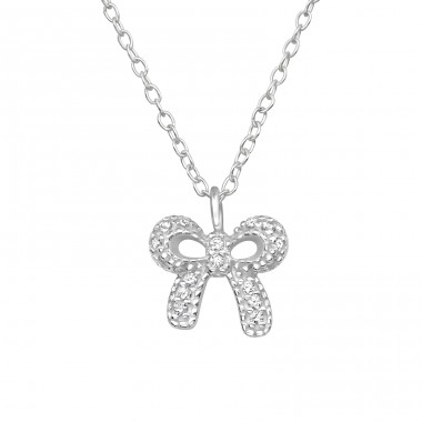 Bow with Crystals - 925 Sterling Silver Necklace With Stones A4S49186