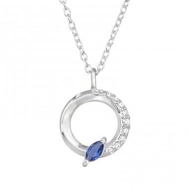 12 mm Circle with Zirconia - 925 Sterling Silver Necklace With Stones A4S49900