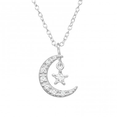 Księżyc z Wiszącą Gwiazdą - Srebro Próby 925 Naszyjniki Zdobione Kamieniami A4S50261