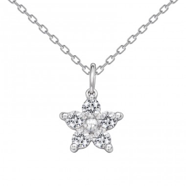 9 mm Flower with Zirconia - 925 Sterling Silver Necklace With Stones A4S50624