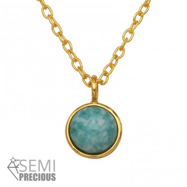 Rund mit Stein, Vergoldet - 925Er Silber Halskette Mit Steinen A4S50665