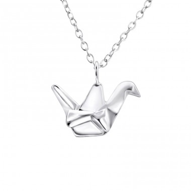 Silberner Origami-Vogel - 925er Silber Halskette ohne Steine A4S26050