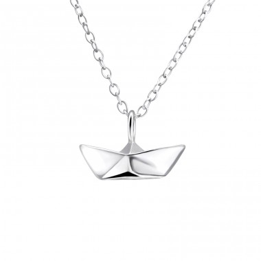 3D Origami Boat - 925 Sterling Silver Necklace without stones A4S26054