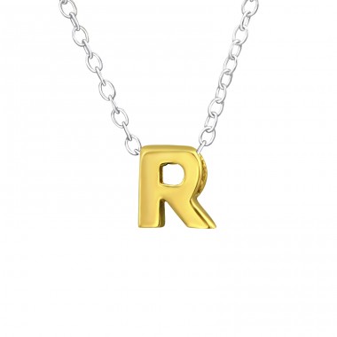 Golden "R" letter - 925 Sterling Silver Necklace Without Stones A4S29937