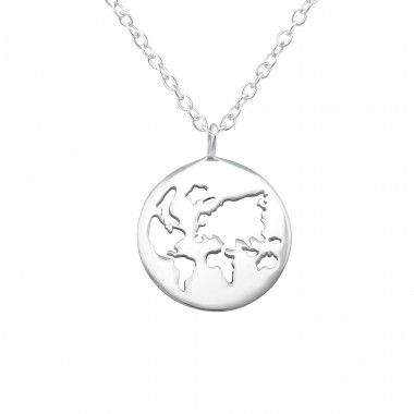 Planet Earth - 925 Sterling Silver Necklace Without Stones A4S32224