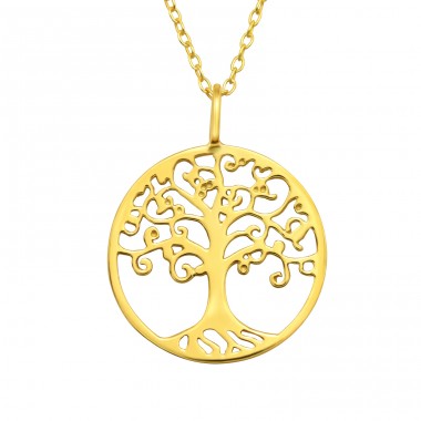 Golden stylish Tree Of Life - 925 Sterling Silver Necklace Without Stones A4S42167