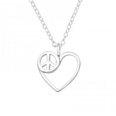 Peace & Heart symbol - 925 Sterling Silver Necklace Without Stones A4S43508