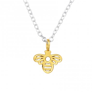 Golden Bee on silver chain - 925 Sterling Silver Necklace Without Stones A4S43648