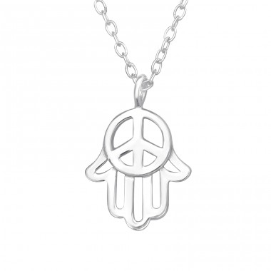 Hamsa Peace - 925 Sterling Silver Necklace without stones A4S44538