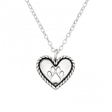 Heart And Paw Print - 925 Sterling Silver Necklace without stones A4S44872