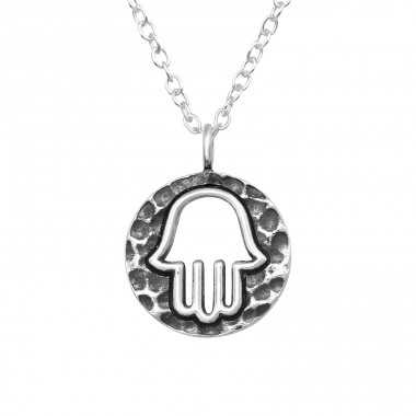 Hamsa hand medalion - 925 Sterling Silver Necklace Without Stones A4S44873
