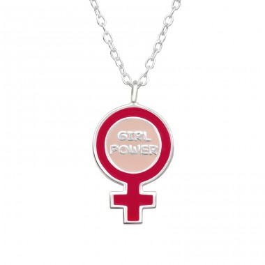 "Girl Power" in woman symbol - 925 Sterling Silver Necklace Without Stones A4S45102