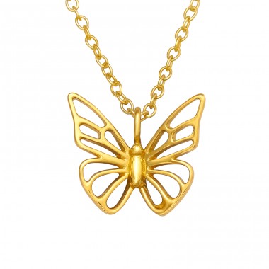 Golden butterfly - 925 Sterling Silver Necklace Without Stones A4S45319