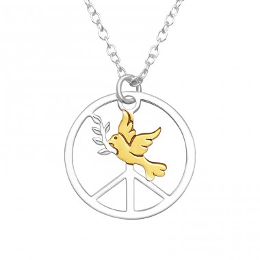 Two tone Peace dove - 925 Sterling Silver Necklace Without Stones A4S45605