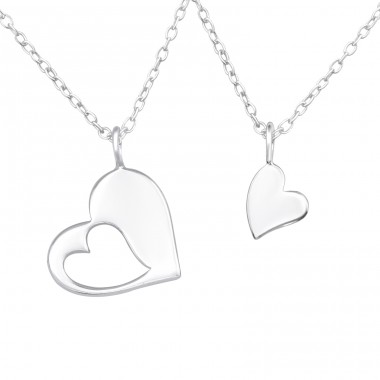 Hearts Set of 2 necklaces Mother & Daughter - 925 Sterling Silver Necklace Without Stones A4S45874