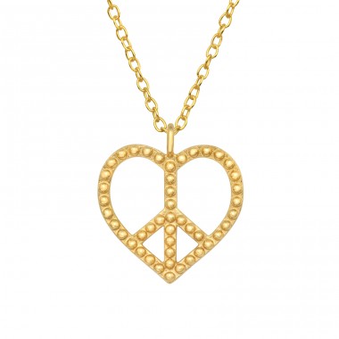 Golden Peace & Love in Heart shape  - 925 Sterling Silver Necklace Without Stones A4S46000
