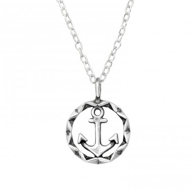 Round Anchor  - 925 Sterling Silver Necklace Without Stones A4S46278