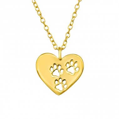 Heart with Paw Print - 925 Sterling Silver Necklace Without Stones A4S46637