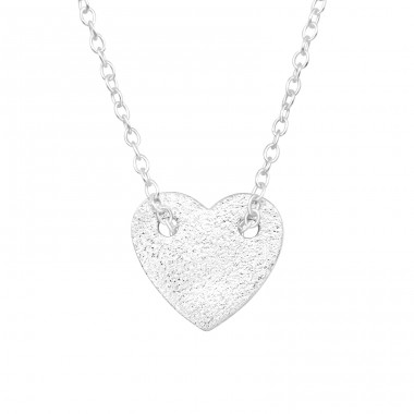 Sanded Heart - 925 Sterling Silver Necklace Without Stones A4S46720