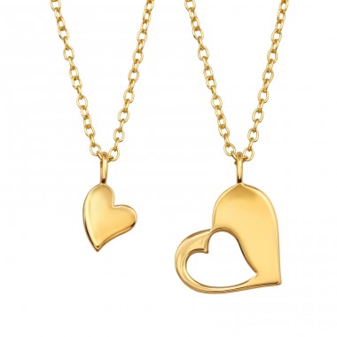 Golden Hearts 45cm And 39cm - 925 Sterling Silver Necklace Without Stones A4S49741