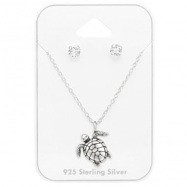 Turtle jewellery set on card - 925 Sterling Silver Sets Necklace With Earrings A4S45148