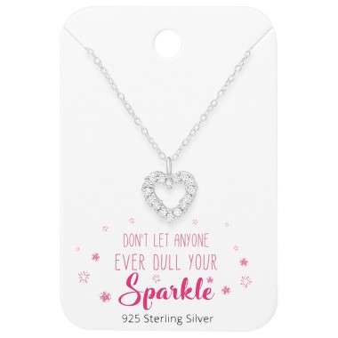 Crystal Heart on card - 925 Sterling Silver Sets Necklace With Earrings A4S45506