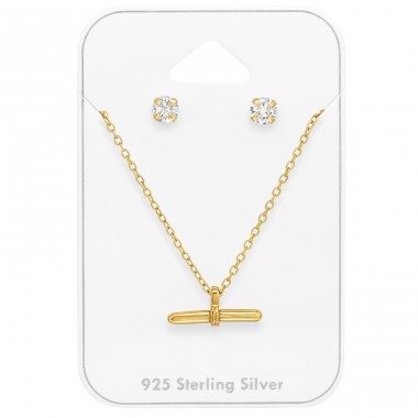 Set colier drept si cercei rotunzi cu zirconiu placat cu aur - Argint 925 Seturi De Bijuterii A4S49020