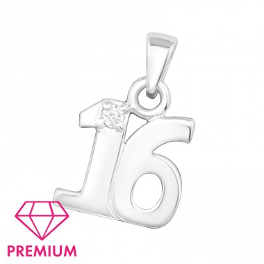 Silver number "16" - Premium* - 925 Sterling Silver Pendants With Zirconia Stones A4S3202