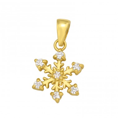 Golden Snowflake with zirconia - 925 Sterling Silver Pendants With Zirconia Stones A4S42099