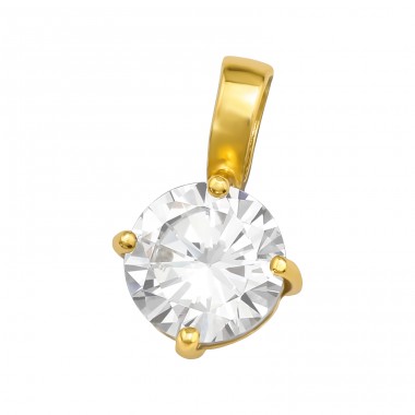 Golden Round 6.5Mm - 925 Sterling Silver Pendants With Zirconia Stones A4S43807
