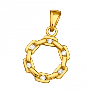 Golden chain Circle - 925 Sterling Silver Pendants With Zirconia Stones A4S44372
