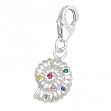 Shell with multicolor stones - 925 Sterling Silver Pendants With Zirconia Stones A4S44383