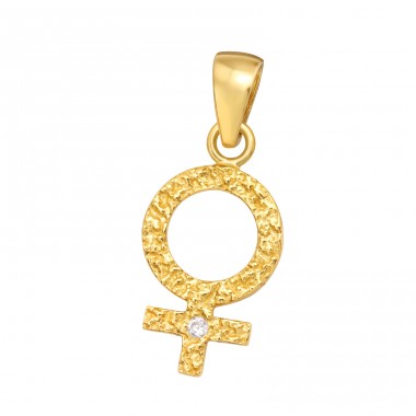 Golden Female Gender Sign - 925 Sterling Silver Pendants With Zirconia Stones A4S44477