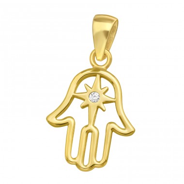 Golden Hamsa hand - 925 Sterling Silver Pendants With Zirconia Stones A4S44483