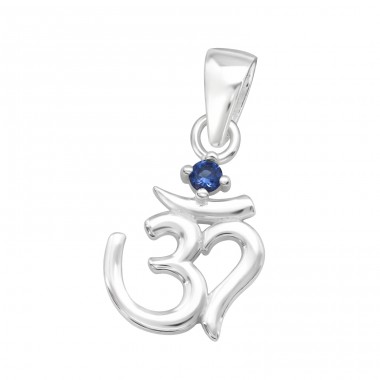 OM-Symbol mit blauem Zirkon - Anhänger aus 925er Sterlingsilber mit Zirkon A4S44486