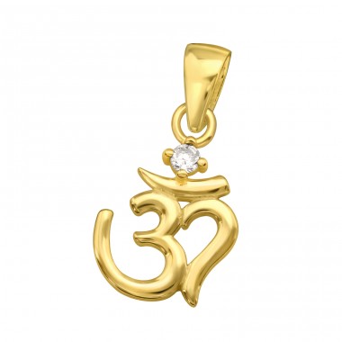 Golden Om Symbol pendant - 925 Sterling Silver Pendants With Zirconia Stones A4S44489