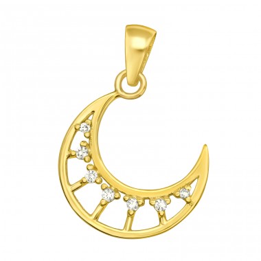 Golden Crescent Moon - 925 Sterling Silver Pendants With Zirconia Stones A4S44519