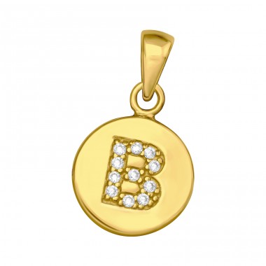 Gold plated Letter B with Zirconia - 925 Sterling Silver Pendants With Zirconia Stones A4S46499