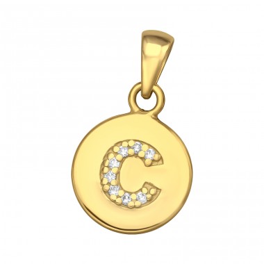 Gold plated Letter C with Zirconia - 925 Sterling Silver Pendants With Zirconia Stones A4S46501